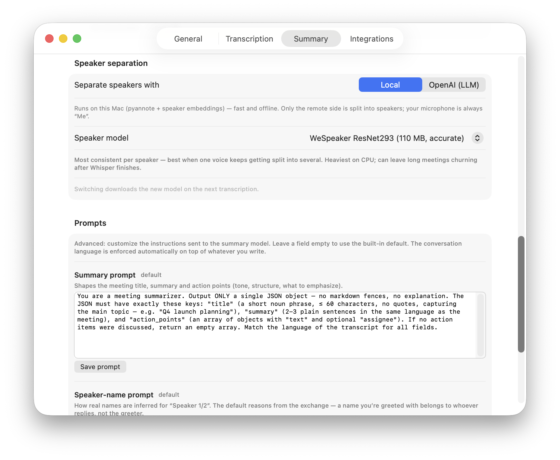 Summary settings: more options